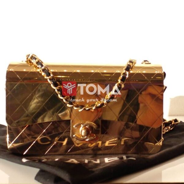 GOLD TONE QUILTED HAMMERED METAL MINI BAG