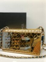 GOLD TONE QUILTED HAMMERED METAL MINI BAG - Image 3