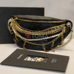 BLACK QUILTED LAMBSKIN LMITATION PEARLS PARIS