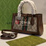 small tote with piston closure in beige gg canvas leather abg