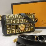 fendi and versace black leather ff embellished mini baguette