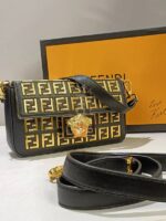 fendi and versace black leather ff embellished mini baguette