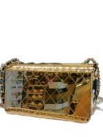 GOLD TONE QUILTED HAMMERED METAL MINI BAG - Image 3