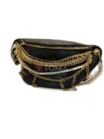 BLACK QUILTED LAMBSKIN LMITATION PEARLS PARIS