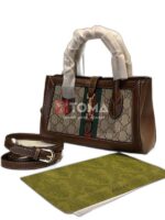 small tote with piston closure in beige gg canvas leather abg