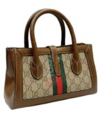 small tote with piston closure in beige gg canvas leather abg - Image 3