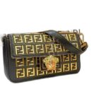 fendi and versace black leather ff embellished mini baguette