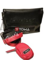 SHOULDER AND CROSS BAG WITH TWP STRAPS FABRIC AND LEATHER