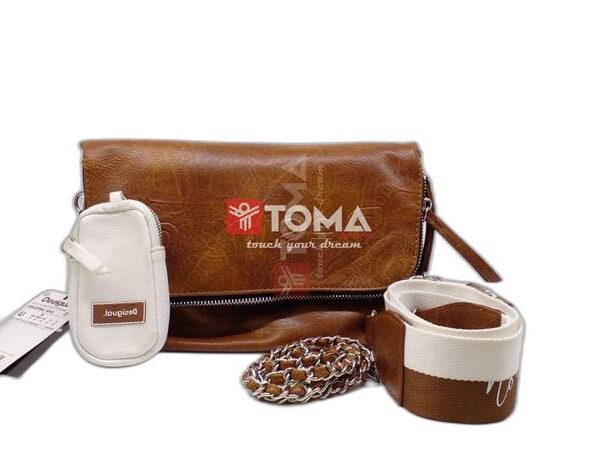 SHOULDER AND CROSS BAG WITH TWO STRAPS LEATHER AND FABRIC