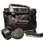 SHOULDER AND CROSS BAG WITH THREE STRAPS LEATHER AND FABRIC AND METAL