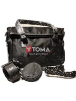 SHOULDER AND CROSS BAG WITH THREE STRAPS LEATHER AND FABRIC AND METAL