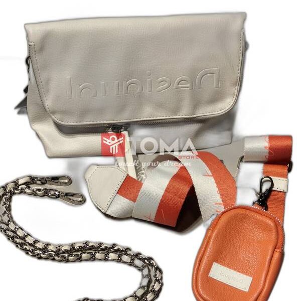 TOTE AND CROSS BAG WITH TWO STRAPS LEATHER AND FABRIC